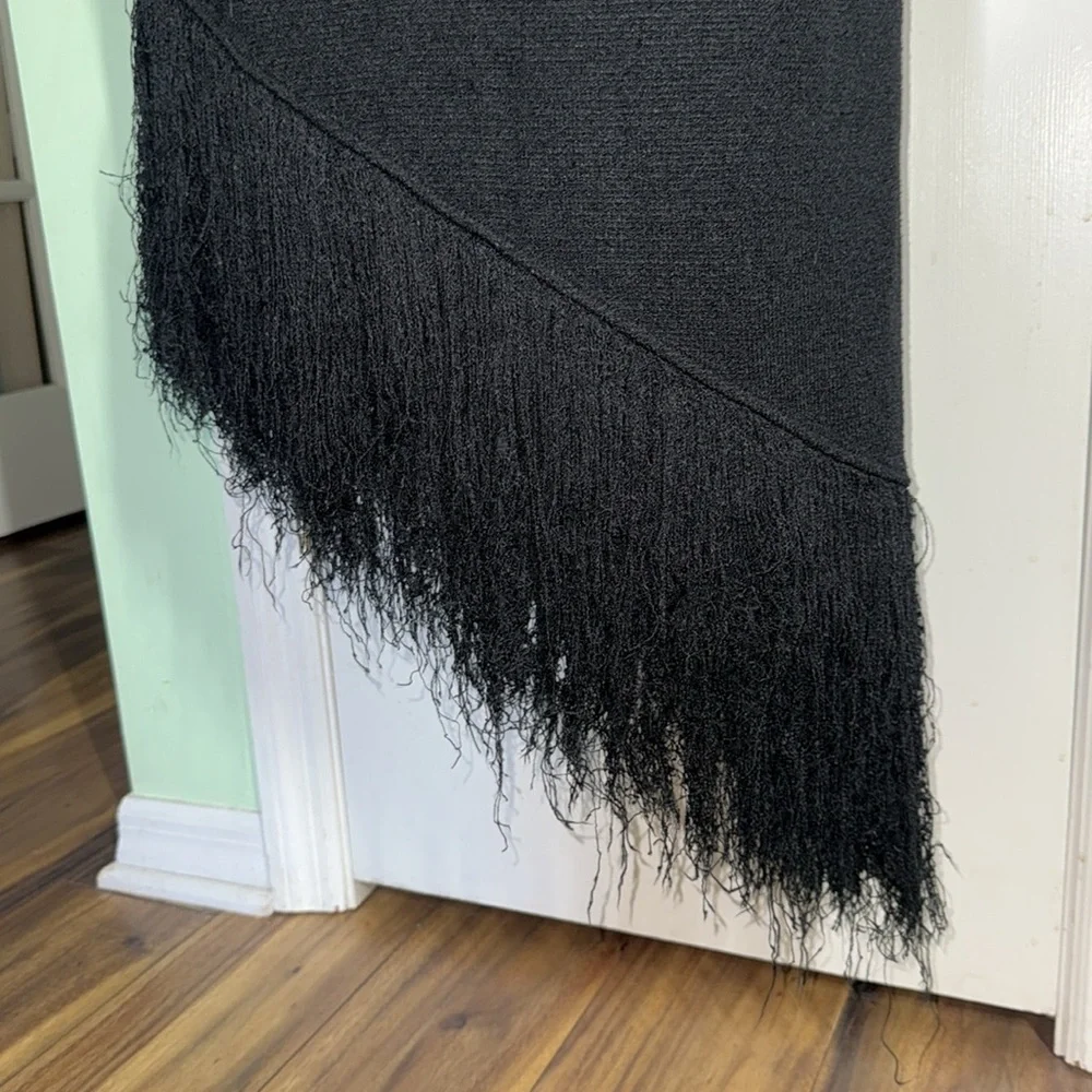 Brenda French for French Rags Black Vintage Asymmetrical Fringe Skirt Size Med